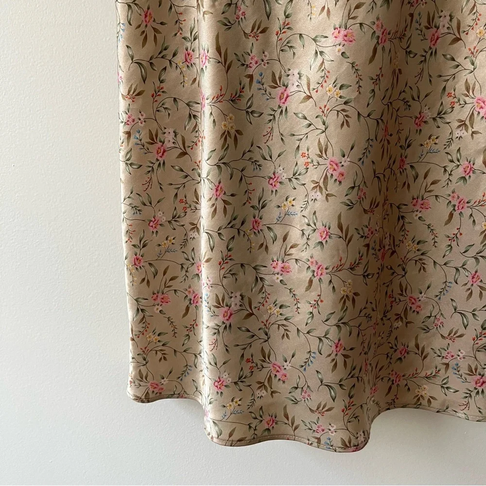 Vintage Morgan Taylor Satin Nighty Small Champagne Ditsy Floral Shabby Chic